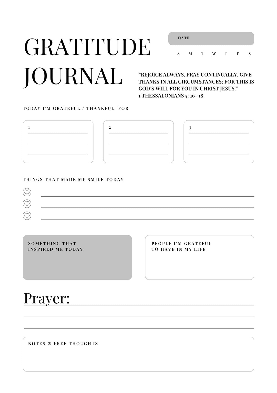 Gratitude Journal Page